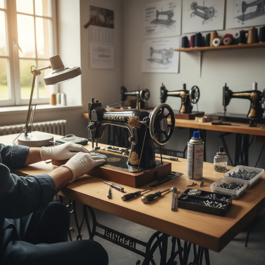 Mechanical sewing machine repair in a workshop in Charente